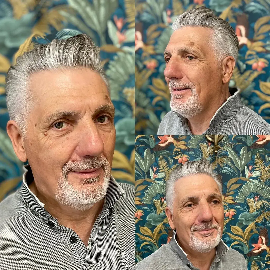 Coupe et barbe poivre et sel
